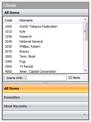 Client Matter lookup. client filtering options